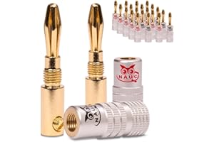 NAUC Bananenstecker für Lautsprecherkabel - 22 Stück Stecker als Set - Steckverbinder 24K vergoldet schraubbar - für HiFi Receiver Verstärker