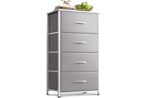 Coleshome Tall Chest of Drawers Bedroom, Small and Narrow Drawers with 4 Fabric Drawers, Wooden Top, Sturdy Steel Frame, Suitable for Bedroom and Living Room, 40 x 30 x 80 cm, Light Gray