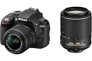 Nikon D3300 Digital SLR Camera - Black (24.2 MP, 18-55 mm VR II and 55-200 mm VR II Lens Kit) (Renewed)