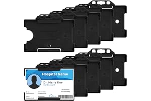 Vicloon Porta badge con lato aperto – 10 supporti rigidi orizzontali per carte d'identità, pass (nero)