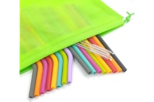 TSHAOUN 16 Piezas Pajitas De Silicona Reutilizables, 8 Pajitas De Silicona Rectas y 8 de Forma Curva Con 2 Cepillos de Limpieza, Ecológico Sin BPA Niños Pajas de Beber para Batidos Jugo