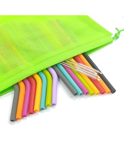 6Pcs Pailles En Silicone Réutilisables,Paille Silicone Avec Brosse De