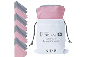 Paño Microfibra de Klihn Kit de 8 toallitas Limpia Gafas para móviles y Gafas. Gamuza Gafas (Microfibra Fina: 18 cm x 16 cm) con Bolsa a Juego (Gris & Rosa)