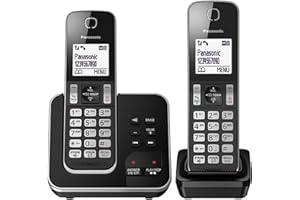 Panasonic KX-TGD322 Cordless Home Phone with Nuisance Call Blocker and Digital Answering Machine - Black & Silver (Pack of 2)