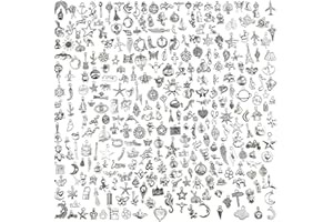 Aokbean 300pcs Bulk Silver Jewellery Making Craft Charms Set DIY Bracelet Necklace Small Jewlery Accessories Earring Beads Keyring Decoration Kit Mini Star Moon Metal Pendant Supply For Girl Adult