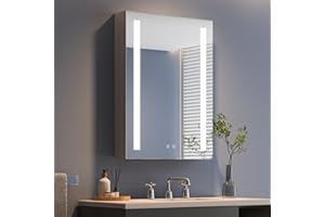 ‎DRIPEX Dripex Spiegelschrank Bad mit Beleuchtung, Glasablage und Steckdose, Badezimmerschrank mit Spiegel, 3 Lichtfarbe Einstellbar, Dimmbar, Rechtstürige Spiegelschrank, Beschlagfrei 60 x 80 cm Grau