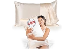 GN GLOWY NIGHTS Federa Seta Cuscino 50x80 6A, 22 momme | 100% Seta Certificata da Dermatologi per Pelle e Capelli | Federa in seta | Benefici concreti per pelle e capelli (Light Champagne - bordo Rosa)