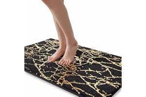 QJHOMO Tapis de bain antidérapant lavable - Tapis de salle de bain noir - Tapis décoratif doré - Accessoires de salle de bain de luxe - En microfibre douce - Absorbant - Pour salle de bain - 60 x 120