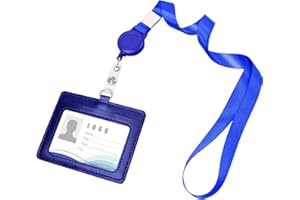Vicloon Colgante de Tarjeta de Identificación PU, Soporte de Tarjeta ID de Doble, Caracuero Horizontal Portatarjetas con Lanyard y Retráctiles para Personal, Oficina (Azul Marino