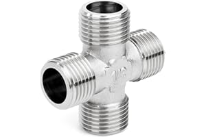 ELEGRIP Messing-Kreuzrohrverschraubung, 1/2 Außengewinde, 4-Wege-Kupplungsverbinder zum Verbinden von Rohren, Wasser, Kraftstoff, Öl, Schutzgasen, Messington, 1 Stück (Nickelplatt)