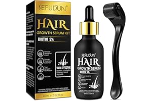 VALLEYLUX 5% Huile de croissance des cheveux pour hommes femmes, traitement contre la chute des cheveux avec rouleau, sérum de croissance des cheveux à la biotine, arrête la chute des cheveux, 60ml