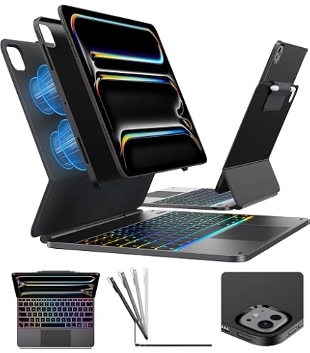 Cover Tastiera Retroilluminata Per IPad Pro 11 M4/M5 2024/2025 | Bluetooth Layout Italiano, 7 Colori RGB, Custodia Con Apple Pencil Slot, USB-C