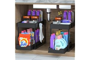 DPV STORE Lot de 2 Rangements Sous Évier à Tiroir Coulissant – Organisateur Cuisine & Salle de Bain – Gain de Place, Montage Facile, 8 Crochets Inclus – Meuble de Rangement Compact - Entreprise Française