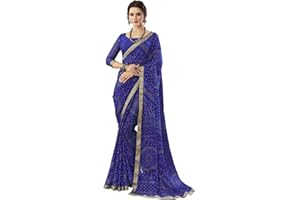 SIRIL Women's Bandhani Printed & Lace Chiffon Saree with Blouse