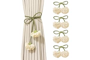 KASESSS 4 Piezas Alzapaños Cortinas, Sujeta Cortinas con Cuerda, Bohemia Recoge Cortinas, Flor Abrazaderas Cortinas para La Decoración de La Ventana del Hotel Home Office Cafés,(Verde, Beige)