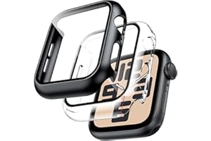TOCOL 2 Pièces Coque pour Apple Watch SE 3/2 / 1 Série 6/5 / 4 40mm, Intégrée Protection Ecran Verre Trempé Couverture Complète, Sensible Toucher, Anti-Bulle, Antichoc, Clair/Noir