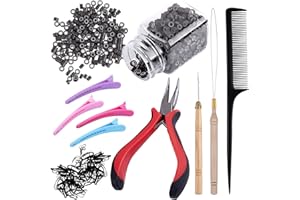 ‎DUUFIN Duufin Haarverlängerung Microrings Extensions Set mit 500 Stück Microringe 1 Stück Microring Zange 2 Stück Microring Nadel 4 Stück Haarspange 1 Stück Kamm und Mini Haargummis für Haarverlängerung