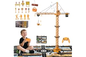 LTFIOON Grúa Torre Teledirigida 128 cm RC, 6 Canales 2.4 GHz 680° Rotación, Grúa de Construcción con Luces y Sonido, Juguete para Niños 3+ Años