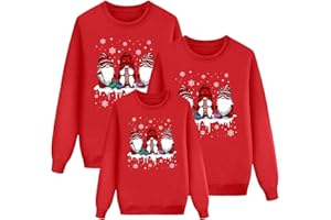 Nuqqichongtian Sudaderas Navideñas Familiares Jersey Manga Larga Suéter Invierno Pullover Mujer Hombre Niño Niña Chica Chico Christmas Jumper Blusas Cuello Redondo Navideño Familiar