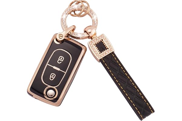 Koaudb Étui porte-clés de voiture pour Peugeot 107 207 307 307S 308 407 607 807 3008 5008 Citroen C2 C3 C4 C5 C6 C8 Xsara 2 boutons Flip Folding Key Case Shell avec porte-clés en cuir (BP-Pgt-2F)
