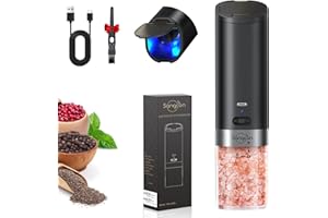 SANGCON-EP Sangcon Upgraded Gravity Electric Salt and Pepper Grinder, USB Rechargeable with Blue LED Light, Adjustable Coarseness Large Capacity Automatic Salt Pepper Mill Grinder, One Handed Operation（1 PCS）