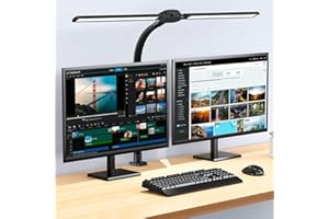 KARY Lampa biurkowa LED z podwójną głowicą, ściemniana z klejem, 24 W, jasność na biurko z pilotem zdalnego sterowania, światło dzienne, 5 kolorów i regulacja jasności, do pracy, domu, biura, sypialni,