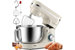 Vospeed Stand Mixer, 4.5L+5L Bowls 8-speed 1000W Tilt-Head Food Mixer, Kitchen Electric Mixer with Dough Hook, Whisk, Beater, Splash Guard (Cream White)
