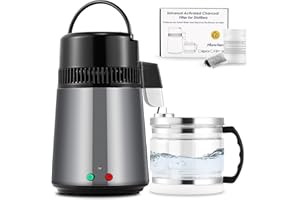 Hanchen Distillatore d'acqua Acciaio inossidabile 304 750 W Macchina per acqua distillata Design a doppio pulsante Depuratore d'acqua da 4 litri con approvazione CE (Grigio Scuro)