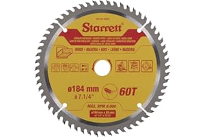 Starrett 184mm TCT Circular Saw Blade for Wood, 60-Tooth, 16/20mm Bore