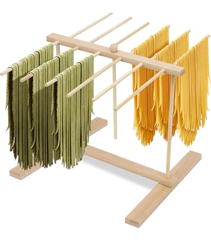 Séchoir à Pates KTCINA Fraiches En Bois Séchoir à Spaghetti Avec Support Nouilles 16 Bras Séchoir à Nouilles Porte-séchage Pour Cuisine Pâtes Faits Maison (B Sechoir Pates Fraiches
