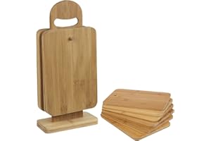 A2Z-DISCOUNTS Breakfast Trays And Serving Boards Set Of 6 With Stand - Chopping Board Bamboo Set