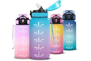 Gourde 500ml, Gourde Enfant avec Paille, Verrou de Sécurité, Anti Fuite Bouteille Motivationnelle, Bouteille d'eau anti Fuite, Facile à Nettoyer, Gourdes avec Marqueur de Temps pour Camping, Velo - 1