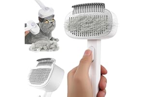 AUKTRANSCELER Szczotka dla kota 2 w 1, samoczyszcząca szczotka do sierści kota z jednym przyciskiem | regulowana długość włosia | i szczotka do podsierścia dla kota | przeciwko filcowaniu | do długich i krótkich