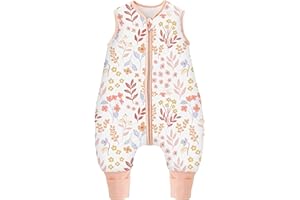 Chilsuessy Winter Baby Sleeping Bag with Feet 2.5 TOG Warm Baby Sleep Sack with Legs 100% Cotton Toddler Wearable Blanket Walker Sleep Sack for Boys and Girls, 2.5 Tog/Pink Plants, 80cm/2-3 Years