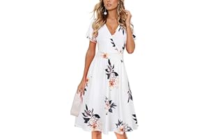 VOTEPRETTY Women's Short Sleeve V Neck Wrap Summer Dress Casual Floral Sundress with Pockets
