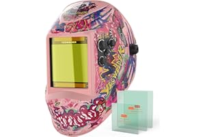 YESWELDER Large View Auto Darkening Welding Helmet, Blue Light Blocking, 1/1/1/1 True Color Solar Powered Welder Hood Mask with 4 Arc Sensors, Wide Shade 3/5-9/9-13 for TIG MIG ARC Cut and Grind