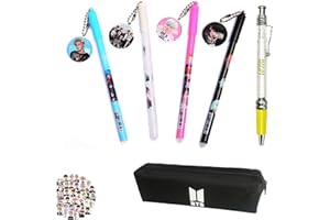HJYZY 46 Stück BTS Bangtan Boys Gelschreiber Runde schwarze Tinte Federmäppchen mit großem Fassungsvermögen, BTS-Aufkleber für Armeefans Geschenke