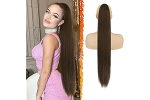 BARSDAR BARS DAR Coda di cavallo lunga liscia, 76 cm, coulisse, marrone, treccia, capelli sintetici, clip per capelli femminile, per tutti i giorni (castagno e cioccolato)