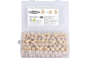 WELHAEPI 170 Piezas Cuentas de Madera, Bolas de Madera Redondas con Agujero, Abalorios de Madera Natural para Manualidades Decoraciones Macrame - 16mm