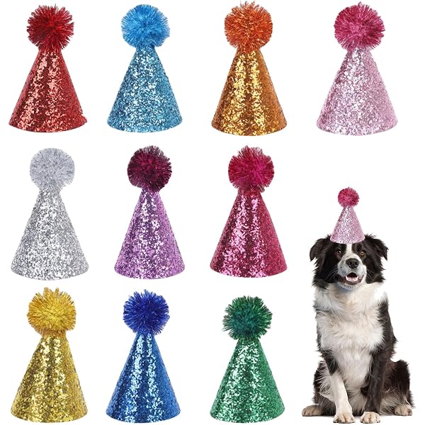 Set Di 10 Mini Cappelli Da Festa Per Peluche E Animali Giocattolo, Con Elastici, Glitter E Pompon, Colori Assortiti