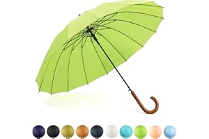 SoulRain 16 Rippen 121,9 cm Stockschirm, automatisches Öffnen, einfarbig, modisch und einfach, bogenförmiger klassischer Holzgriff, winddicht, unzerbrechlich, Regenschirm (Limette)