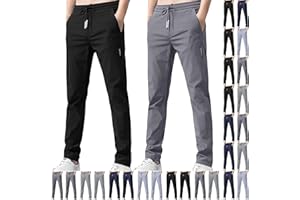 CSWH 2er-Pack Hosen Herren Lang Leicht Einfarbig Loose Fit Sommerhose Männer Freizeithose 2024 Sommer Bequeme Hose Baumwolle Stoffhose mit Tunnelzug und Taschen