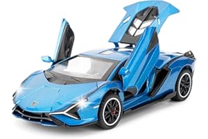 TGRCM-CZ 1/32 Skala Lamborghini SIÁN FKP37 Auto Modell Spielzeug, Ton und Licht Pull Back Auto Zink Legierung Casting Spielzeug für Kinder Jungen Mädchen Geschenk (Blau)