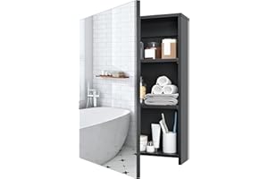 CHOEZON Bathroom Medicine Mirror Cabinet, Wall-Mounted Bathroom Vanity with Mirror, Medicine Cabinet with Storage Function, Hanging Storage Cabinet, Adjustable Shelves, Black