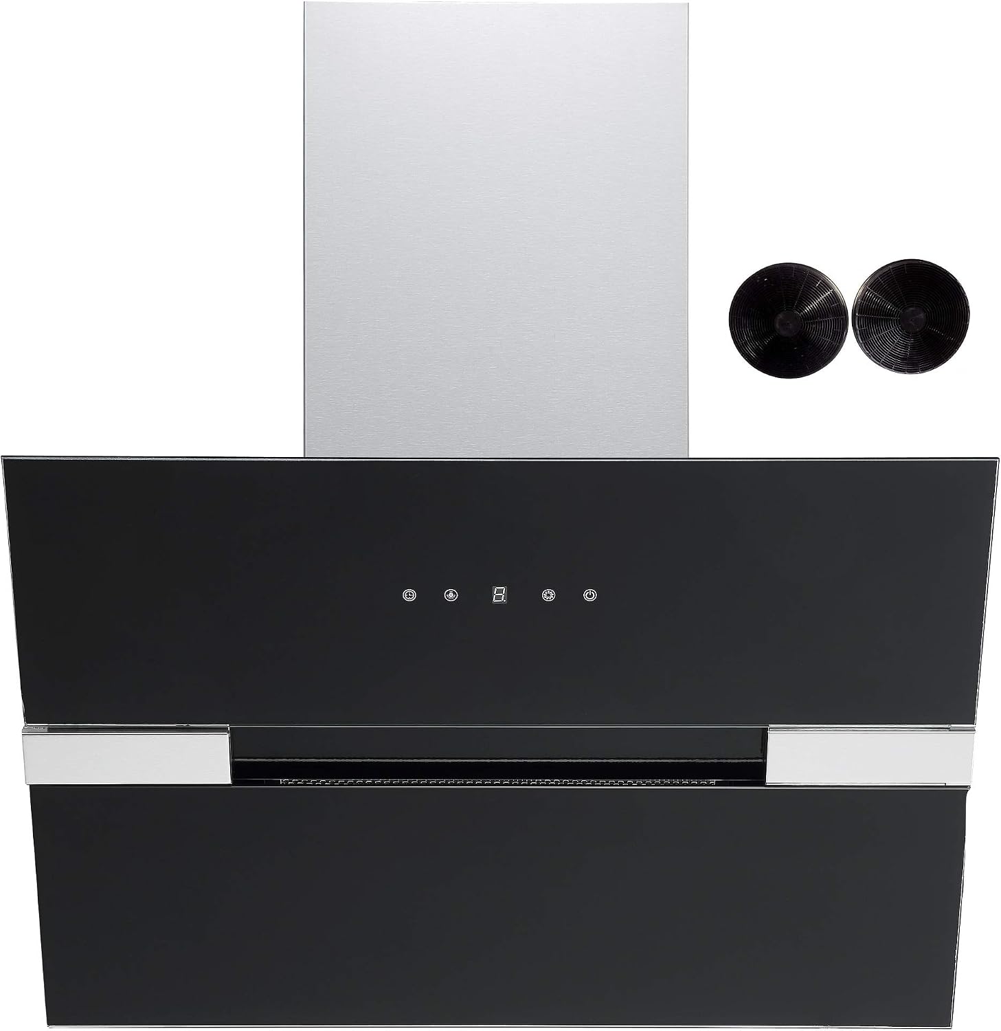 Cookology 60cm Black Angled Extractor Fan Designer Chimney Cooker Hood, Touch Controls (Carbon Filters)