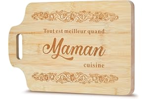 TUKEOO Idee Cadeau Maman Planche à Découper en Bambou Gravée, Original Cadeau Fete des Meres Cadeau Femme Cuisine pour Cadeaux de Fête des Mères Anniversaire Noel