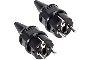 GUNGY Męskie gniazdko elektryczne 250 V, 16 A, wtyki męskie do kabla 6-16 mm, ochrona IP44, odpowiednie do wnętrz, wymienne wtyczki, czarne, 2 sztuki