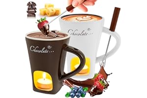 EYOULIFE Fondue Mug, 2 Sets Ceramic Chocolates Fondue Mugs Set, Sweet Fondue Cup Kit, Chocolates Melting Mug, Butter Warmer Set, Fondue Pot Melting Pot Set, Melt Hot Pot Bowl Set for Cheese Chocolate Butter