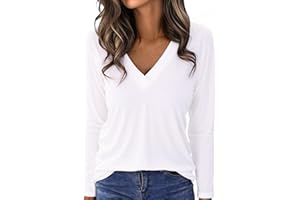 Aottori T-Shirt à Manches Longues Femme Col V Chic élégant Lâche Haut Décontracté Tee Shirt Tunique Basic Top Tshirt