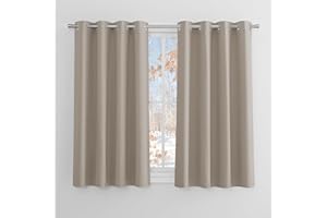 PONY DANCE Décoration de Fenêtre - Rideau Isolation Thermique Cuisine à Oeillets Économie D'énergie pour Chambre Du Bébés/ Adulte, Largeur 140 Sur Hauteur 145cm, Sable, 2 Pièces